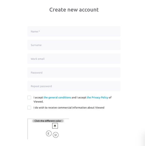 Create a new account with Viewed