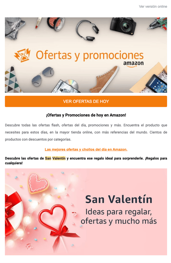 ejemplo de email sobre ideas de regalos para san valentin